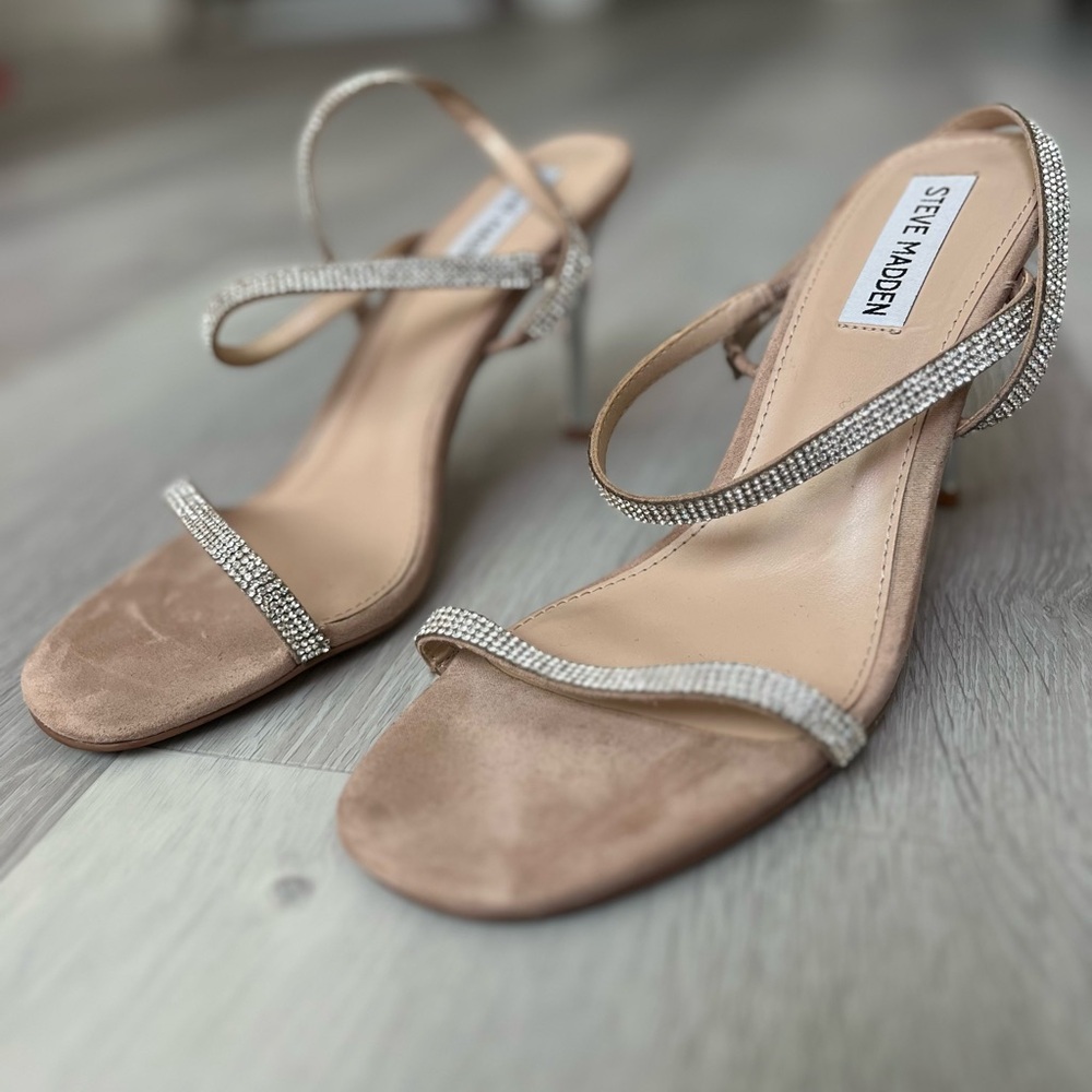 STEVE MADDEN SNAPPY CRYSTAL HEELED SLING BACK SANDALS WOMENS 8